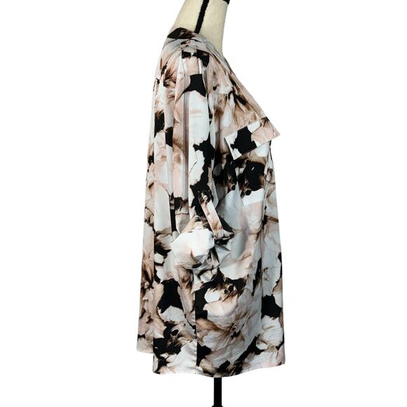 Calvin Klein SZ 1X-Large Top Floral Long Roll-Tab Sleeve Pocket V-Neck Button-Up - Picture 7 of 12